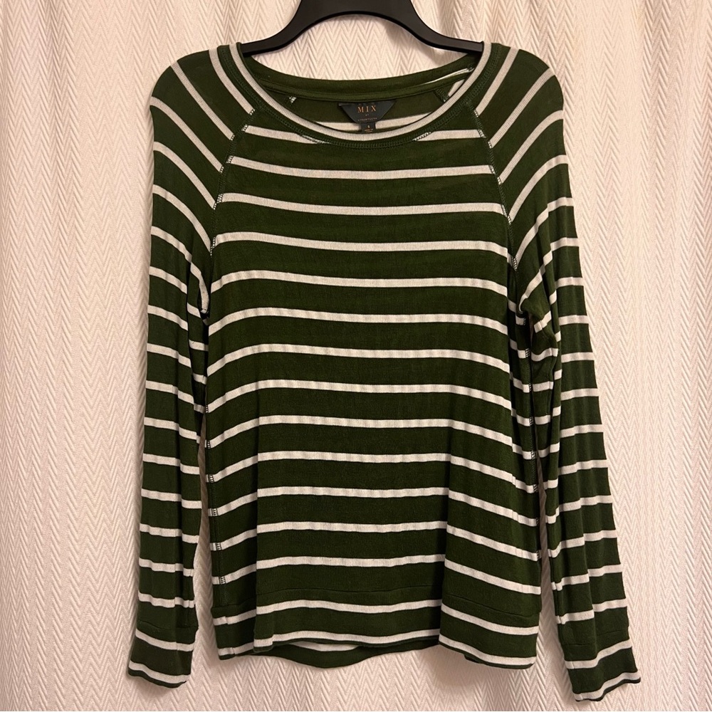 Mix by 41 Hawthorn Olive and White Striped Long Sleeve Top women’s small EUC